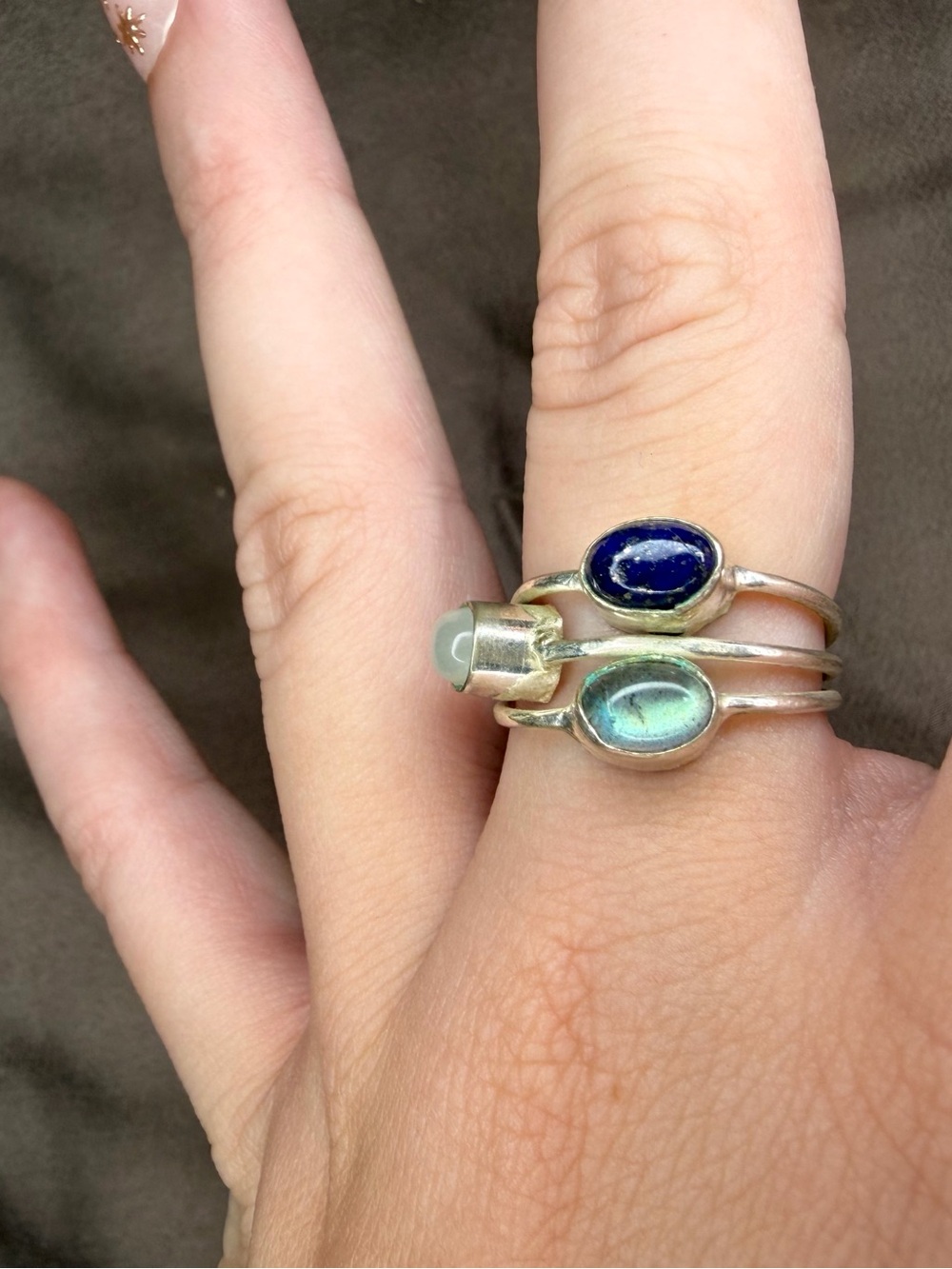 Sterling Silver, Labradorite, Moonstone, & Lapis Lazuli Ring